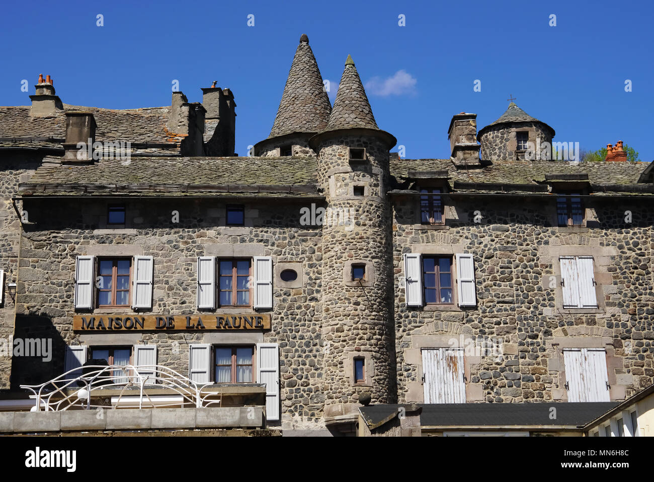 Street view of Murat, commune in the Cantal department in the Auvergne region in south-central France. Stock Photo