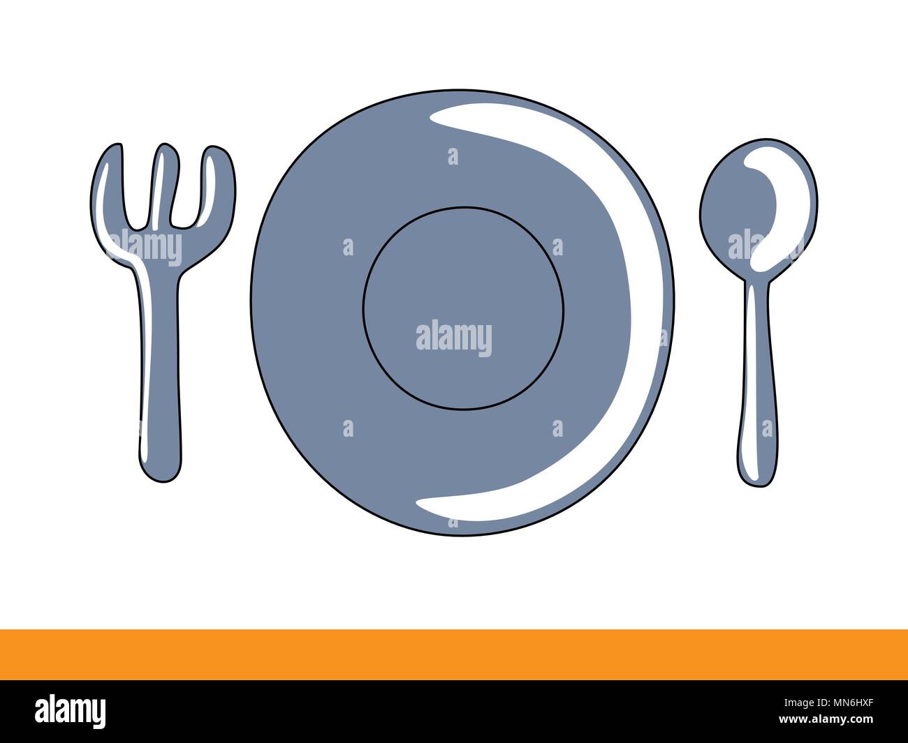 Table setting - plate, spoon and fork on white background top view Stock Vector