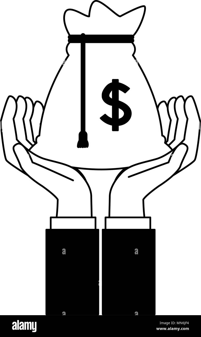Hands with money bag in black and white colors Stock Vector Image & Art ...