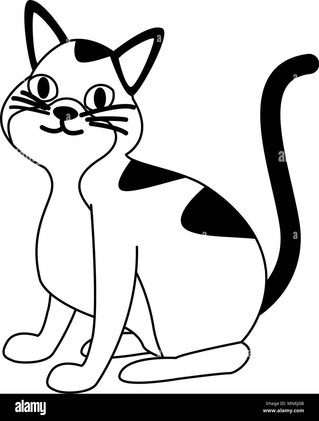 Cute cat cartoon in black and white colors Stock Vector Image & Art Alamy