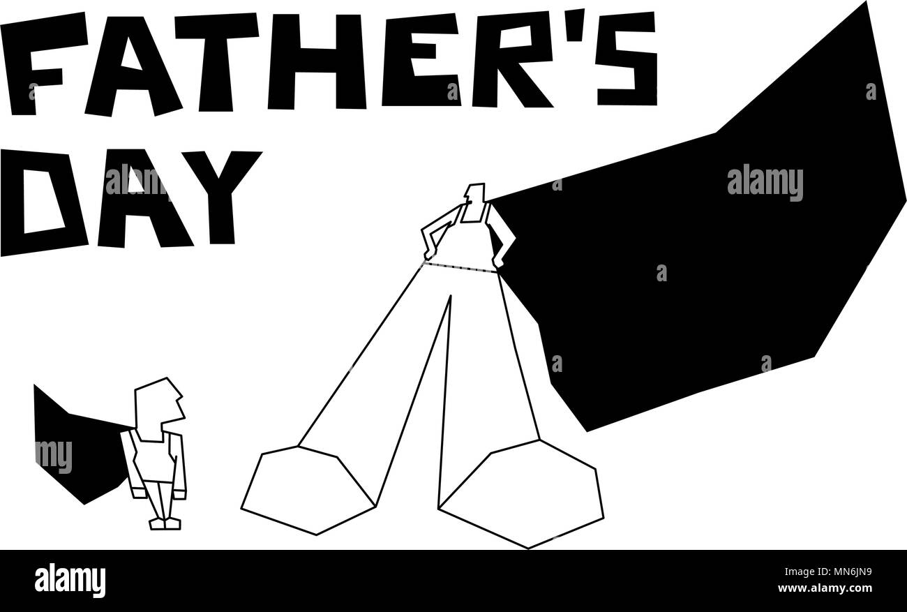 Father and son of superhero in raincoats. man and boy. Graphics, constructivism. Comics. poster for father's Day Stock Vector