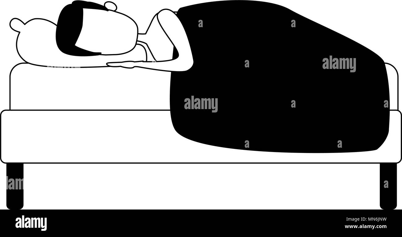 Man sleeping in bed in black and white colors Stock Vector Image & Art ...