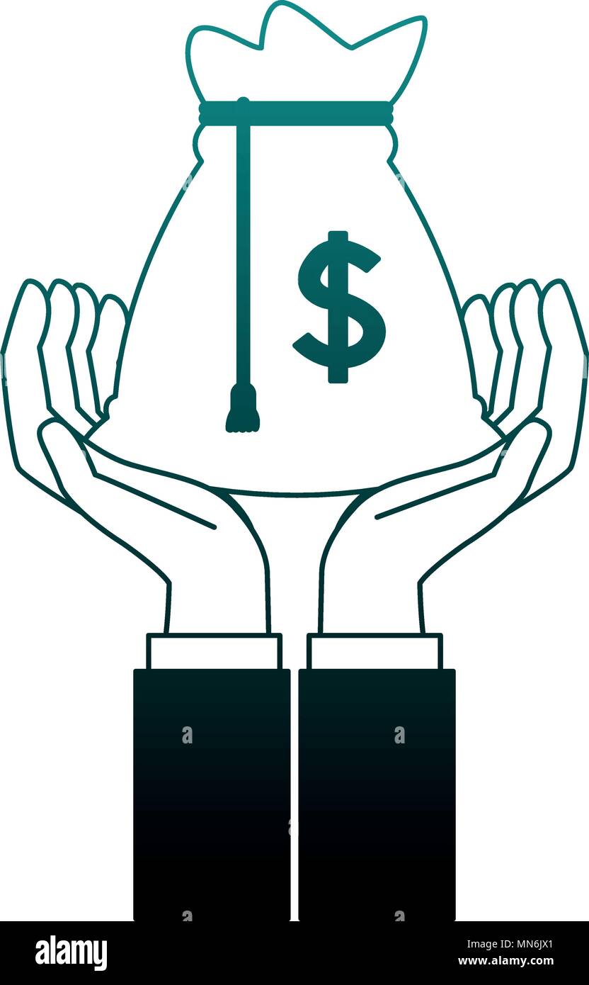 Hands with money bag in blue lines Stock Vector Image & Art - Alamy