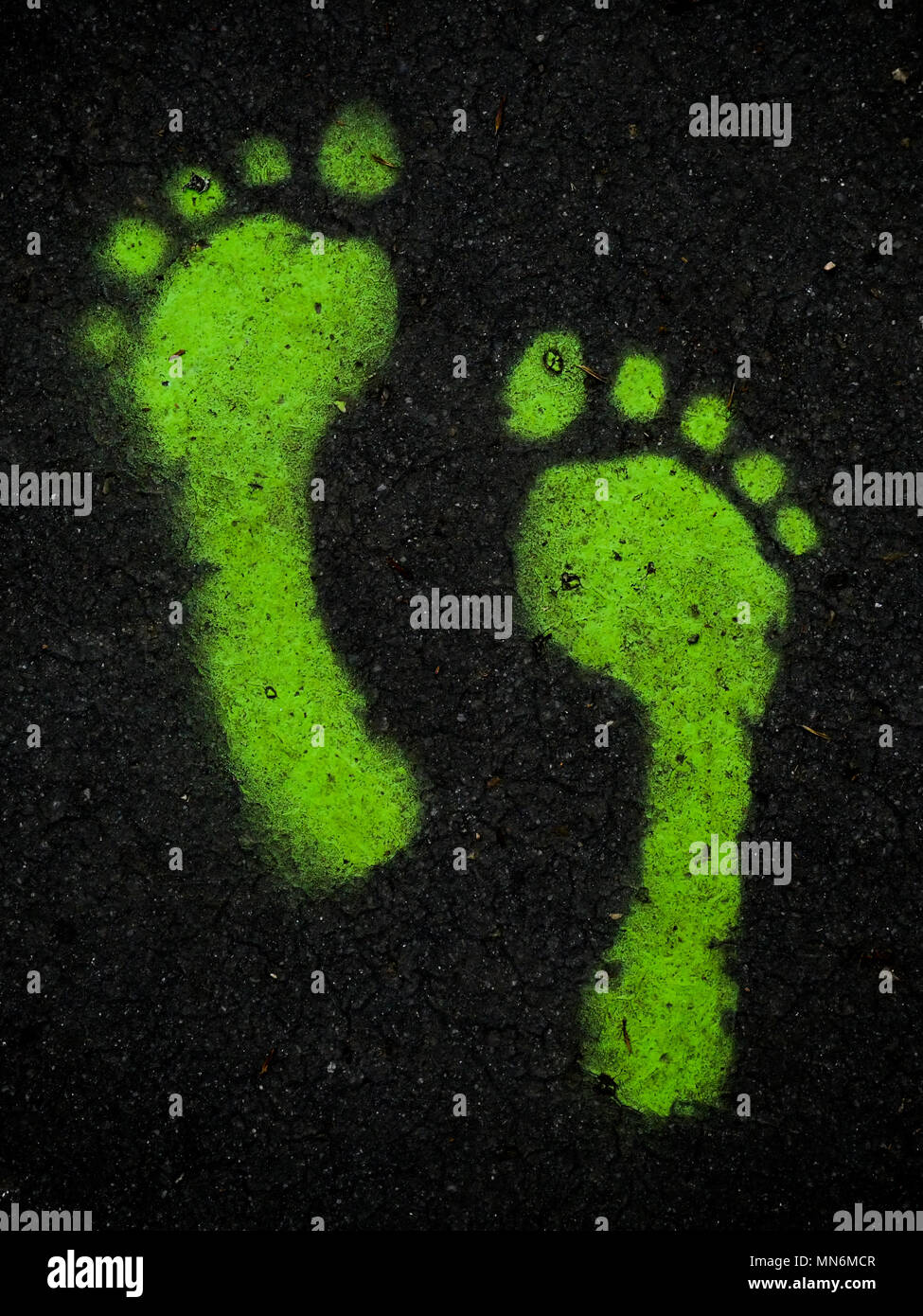 Footprints painted on a footpah, Lyon, France Stock Photo
