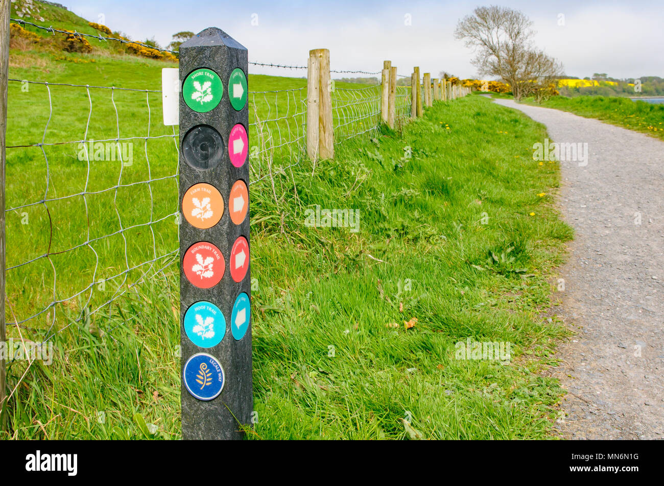 Post with route direction signs at a National Trust property (no ticket required). Stock Photo