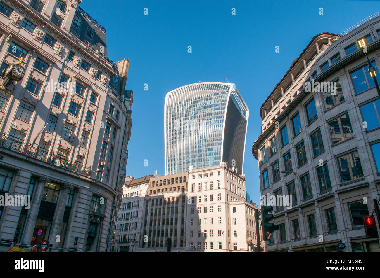 Street scene in London with the Walkie Talkie in the background. Stock Photo