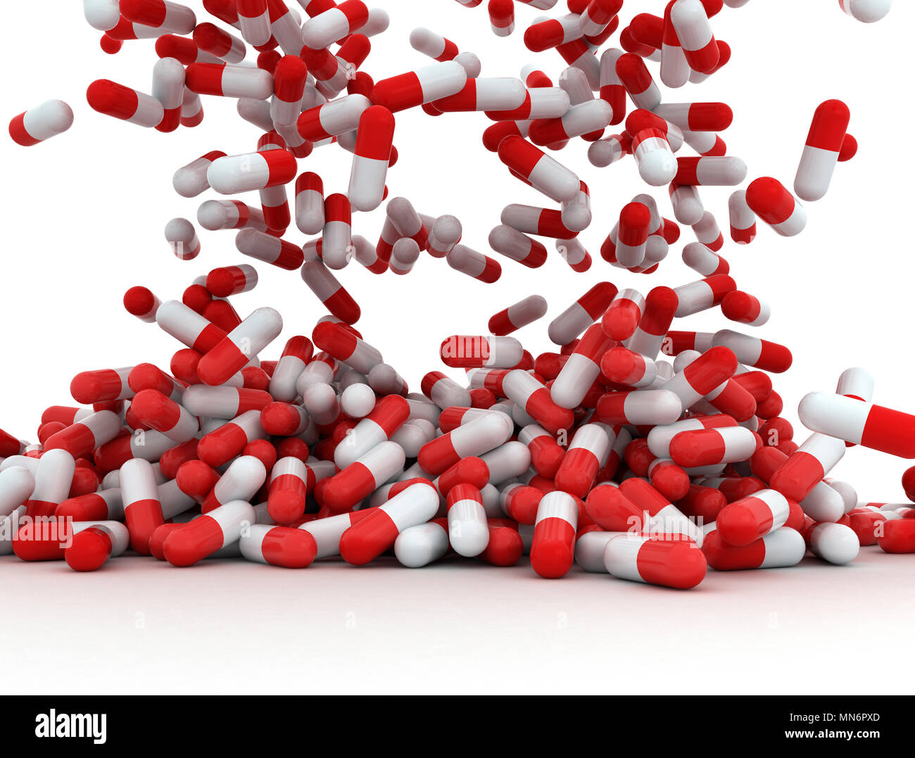 Pharmacy Background With Red And White Pills Falling Down On A