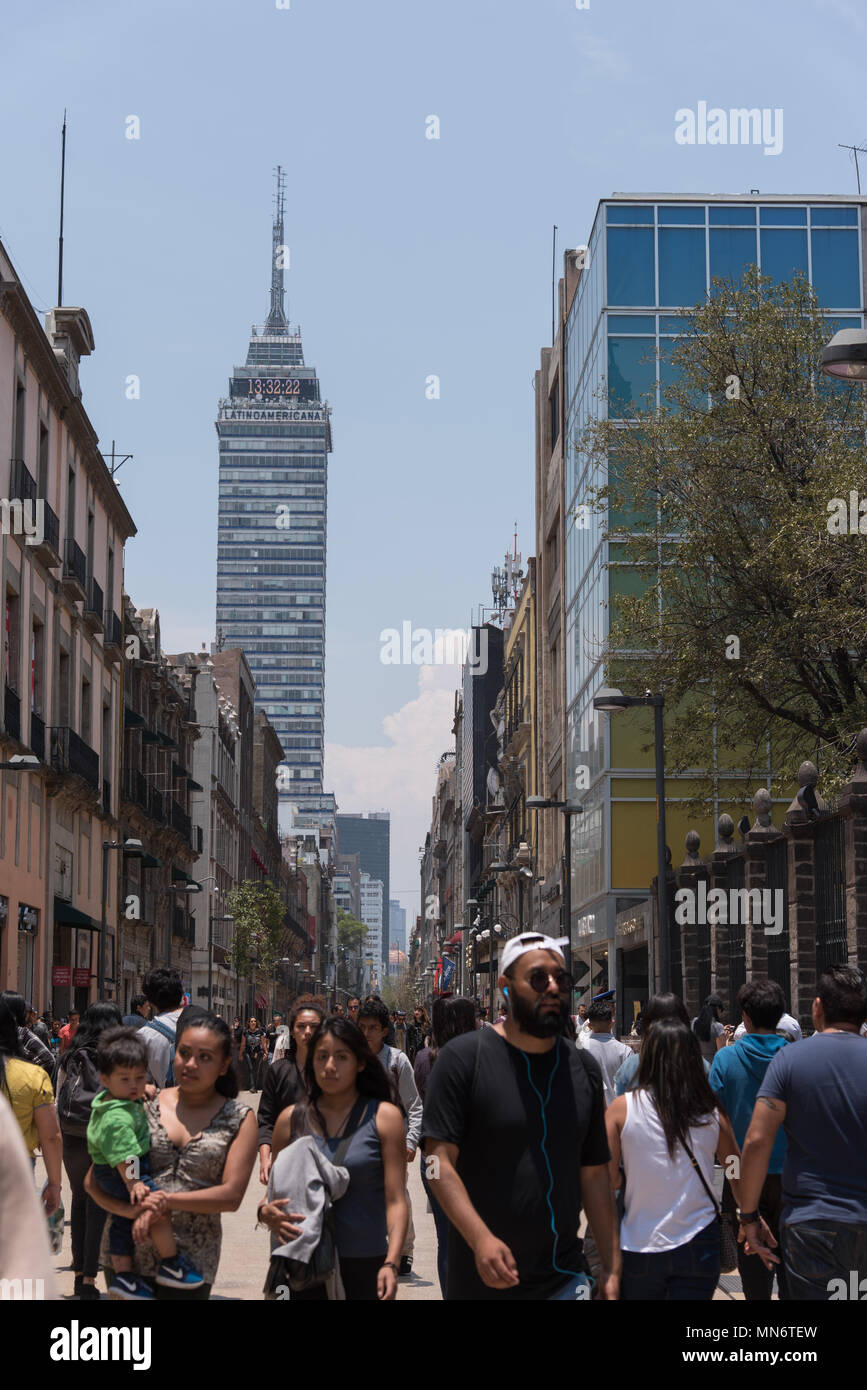People walk at Madero street in Mexico City's historic city center Stock Photo