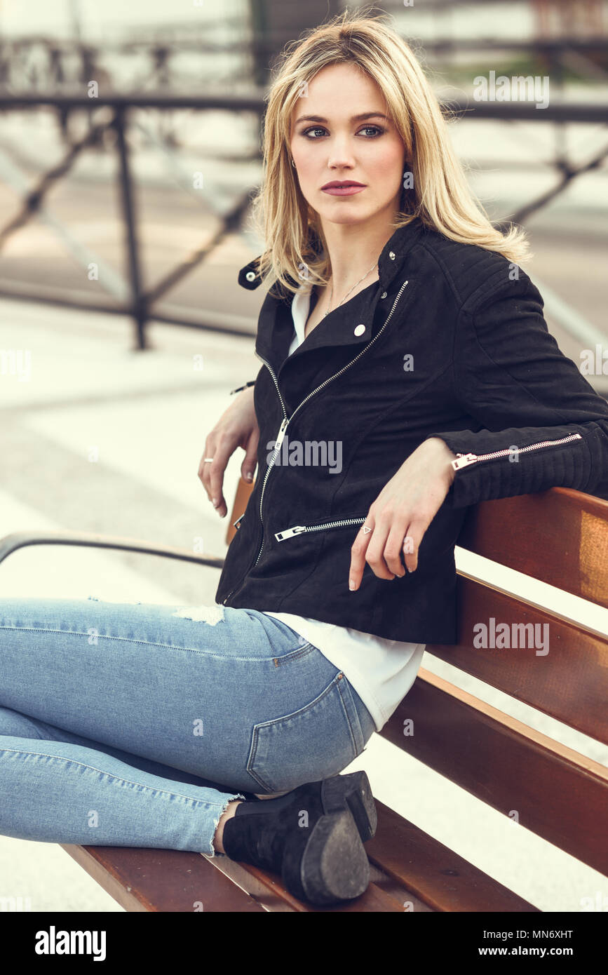 Attractive blonde woman in urban 