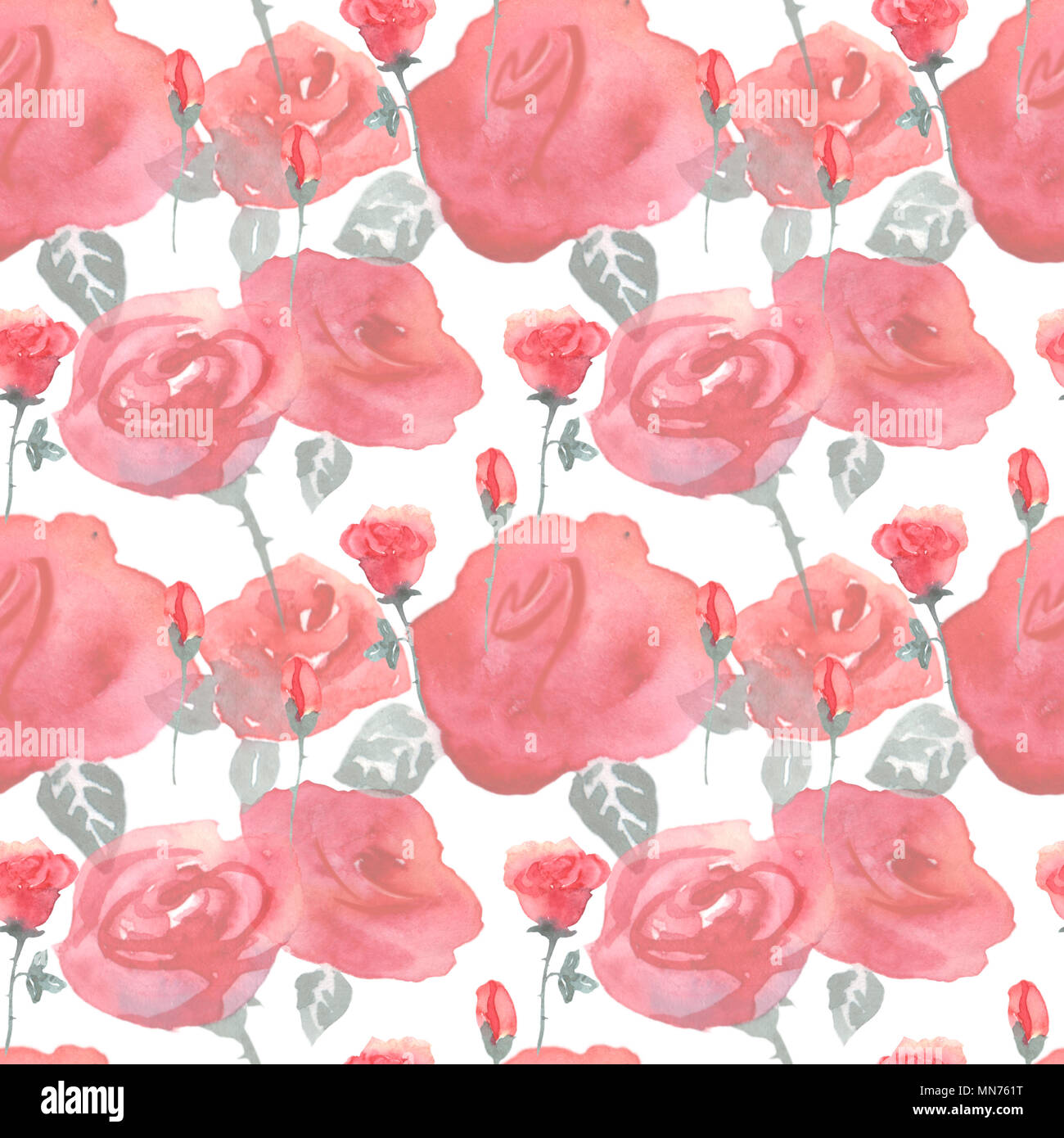 Roses flowers and buds pink blue vintage seamless pattern background for textile Stock Photo