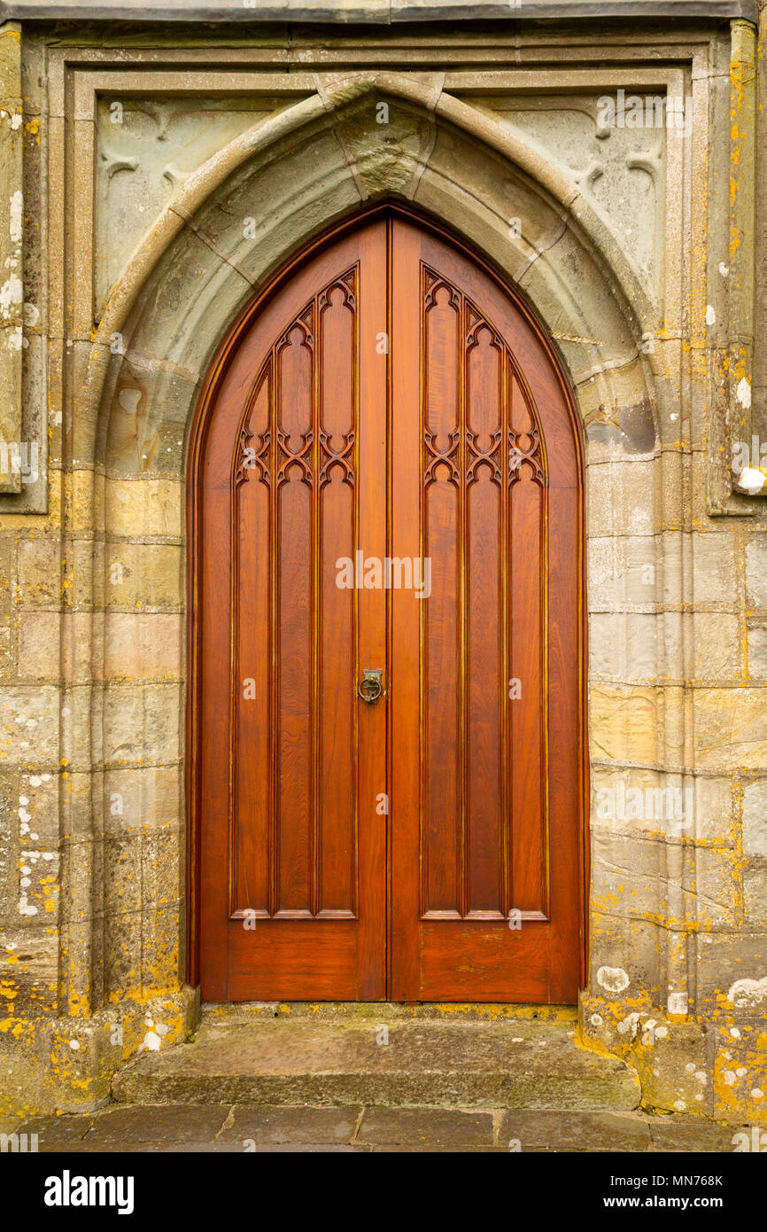 pair of oak wood church doors recently re stained and refurbished with