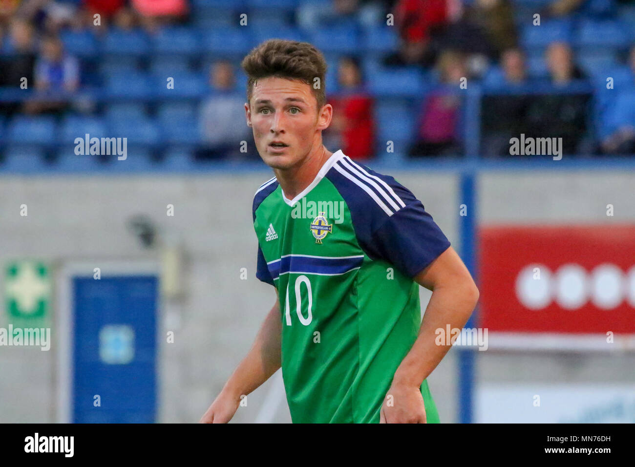 Jordan Thompson playing for the Northern Ireland Under 21 team against  Albania on 31 August 2017 at Mourneview Park. 2019 UEFA Under 21  Championship Qualifier - Group 2 - Northern Ireland v Albania Stock Photo -  Alamy