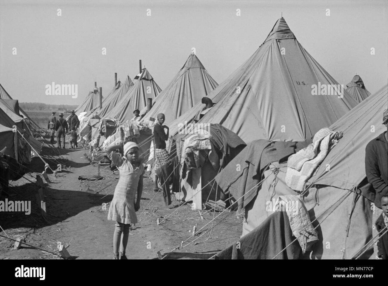 Street of Tents for Flood Refugees, Forrest City, Arkansas, USA, Edwin Locke for U.S. Resettlement Administration, February 1937 Stock Photo
