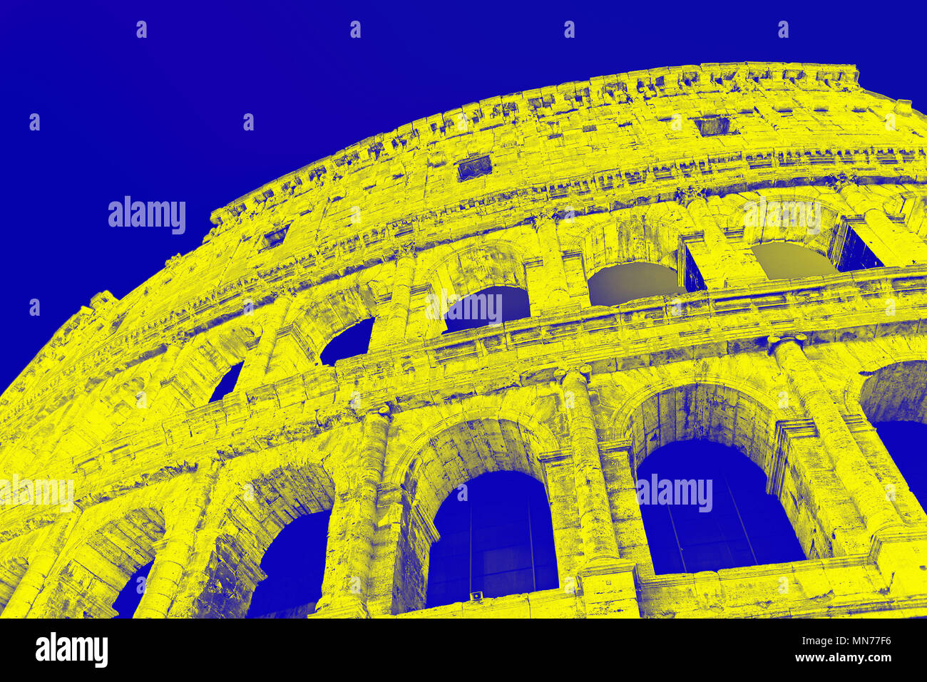 The colosseum (rendered in PS, pop art style), as seen obliquely looking up, Rome, Italy Stock Photo
