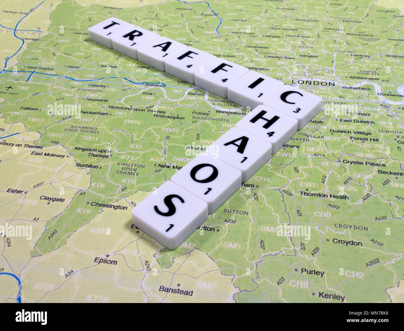 representation of traffic chaos in London resulting in delays and