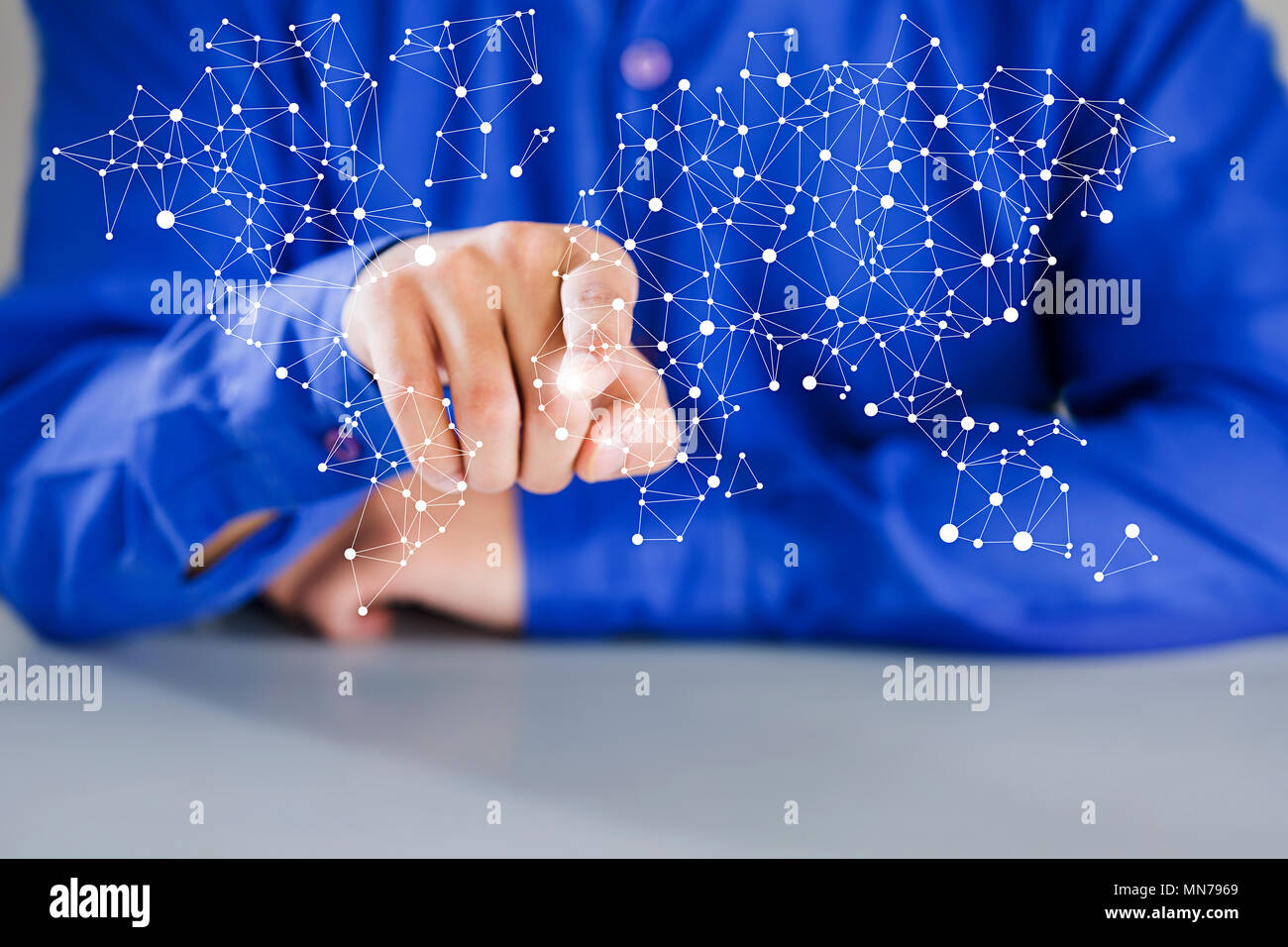 1 BusinessmanTouching Digital Screen Scanner Social Networking Connection Stock Photo