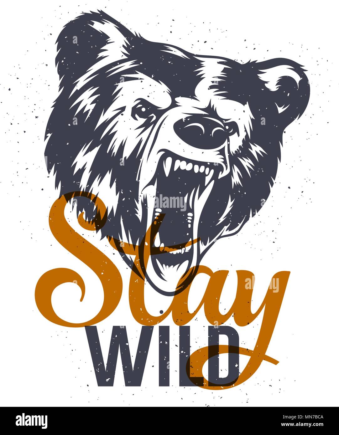 Vector hand drawn typography poster with a bear head / Stay Wild / Inspirational and motivational illustration with grunge effect / Original t-shirt p Stock Vector