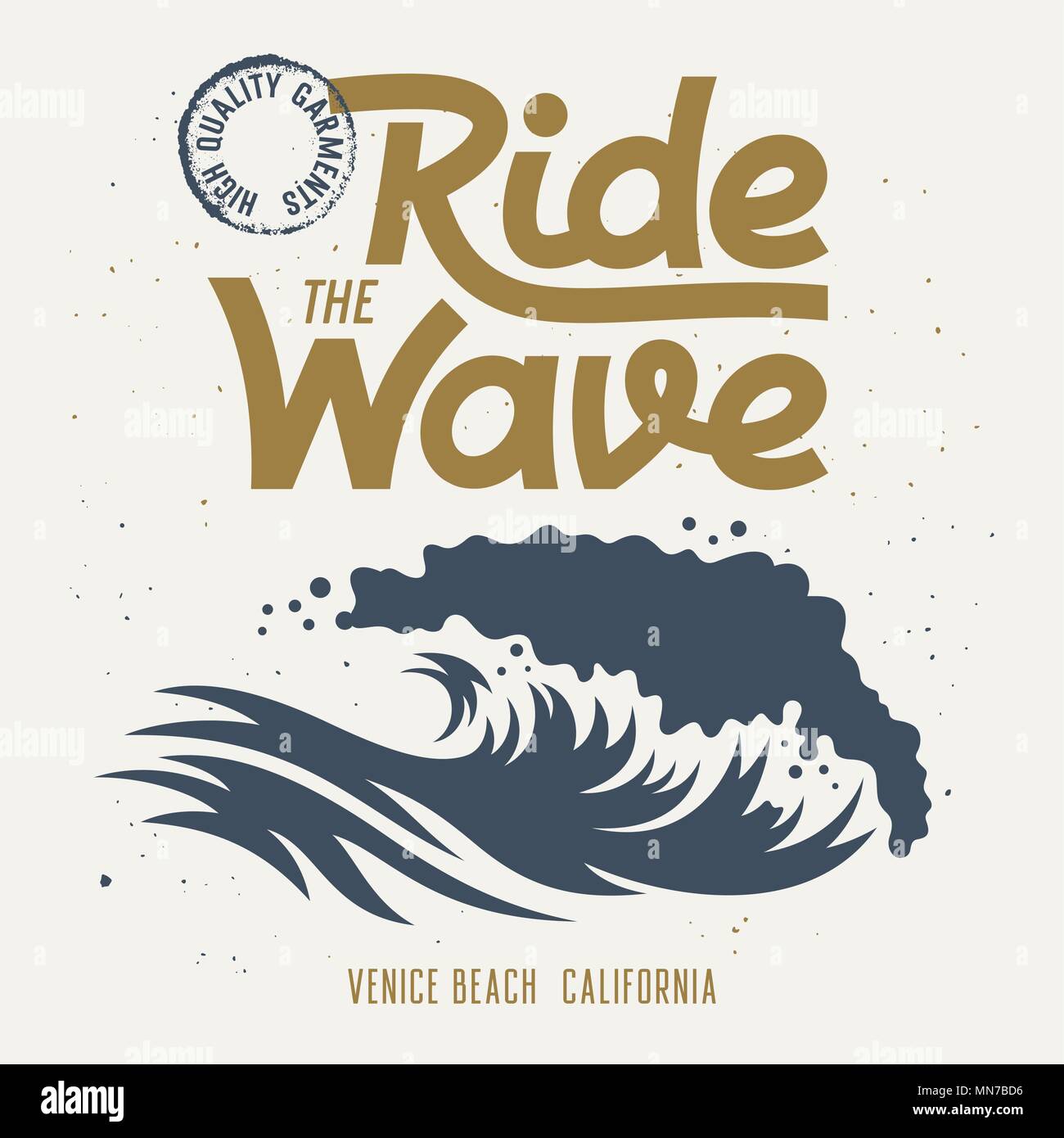 Surfing artwork / Surf California hand made typography / T-shirt apparel print graphics / Original graphic Tee Stock Vector