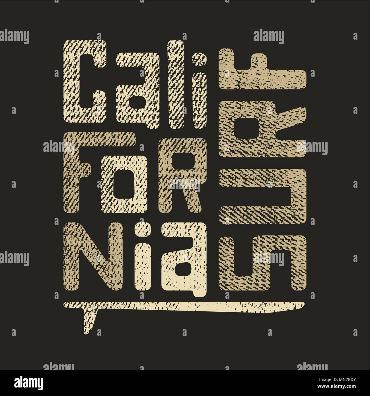 Surfing artwork. Lettering 'California surf' with texture of denim. T-shirt apparel print graphics. Original graphic Tee Stock Vector