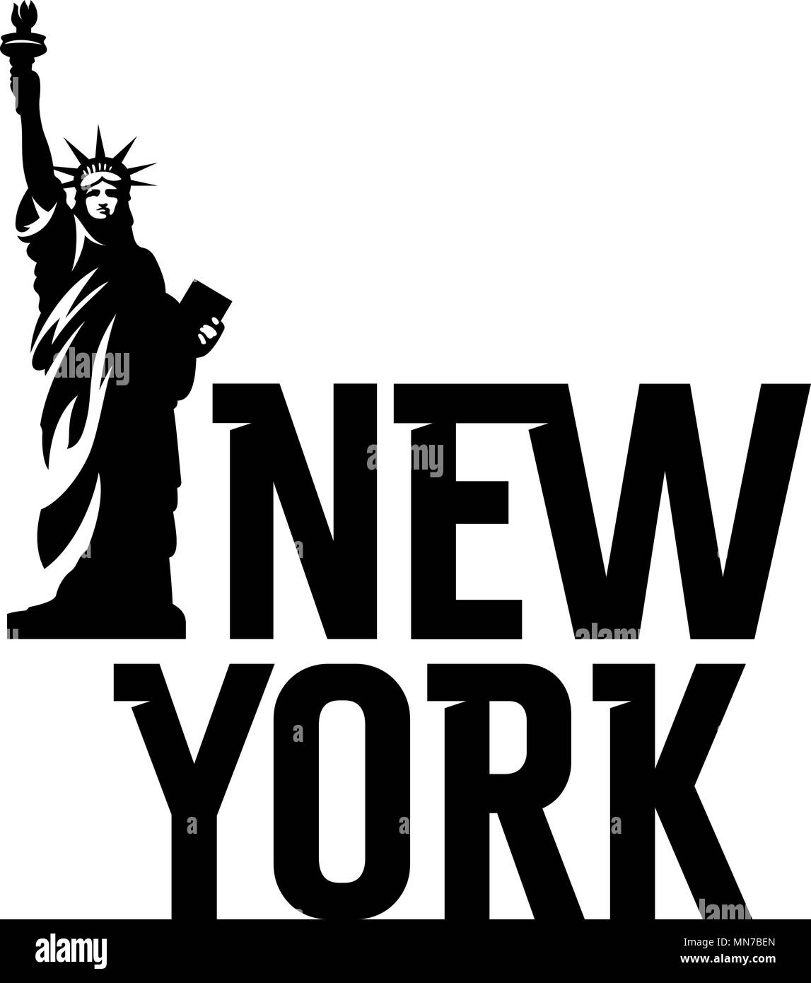 Lettering 'New York' and Statue of Liberty. T shirt apparel fashion design Stock Vector