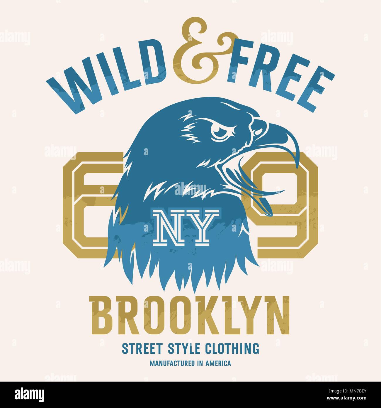 Lettering 'Wild and Free' and American eagle head. This illustration can be used as a print on T-shirts and other clothes Stock Vector