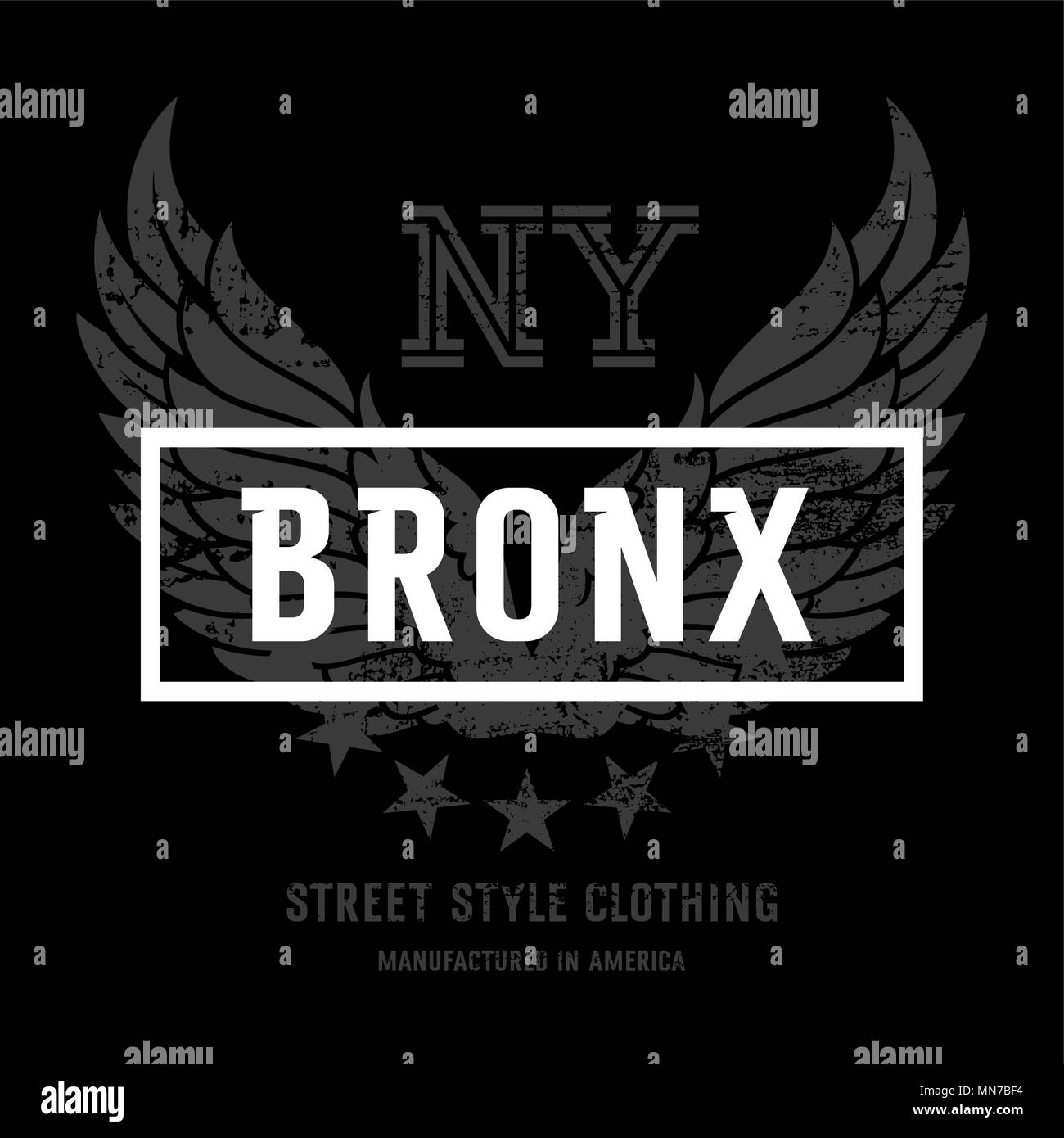 Lettering 'Bronx NY' and American Eagle wings. This illustration can be used as a print on T-shirts and other clothes Stock Vector