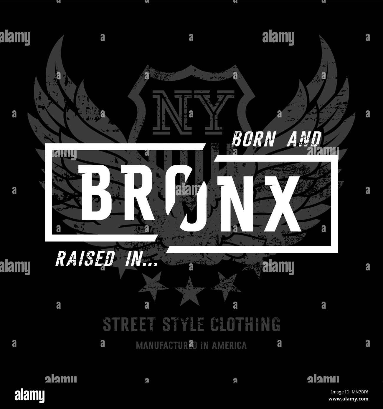 Lettering 'Bronx NY' and American Eagle wings. This illustration can be used as a print on T-shirts and other clothes Stock Vector