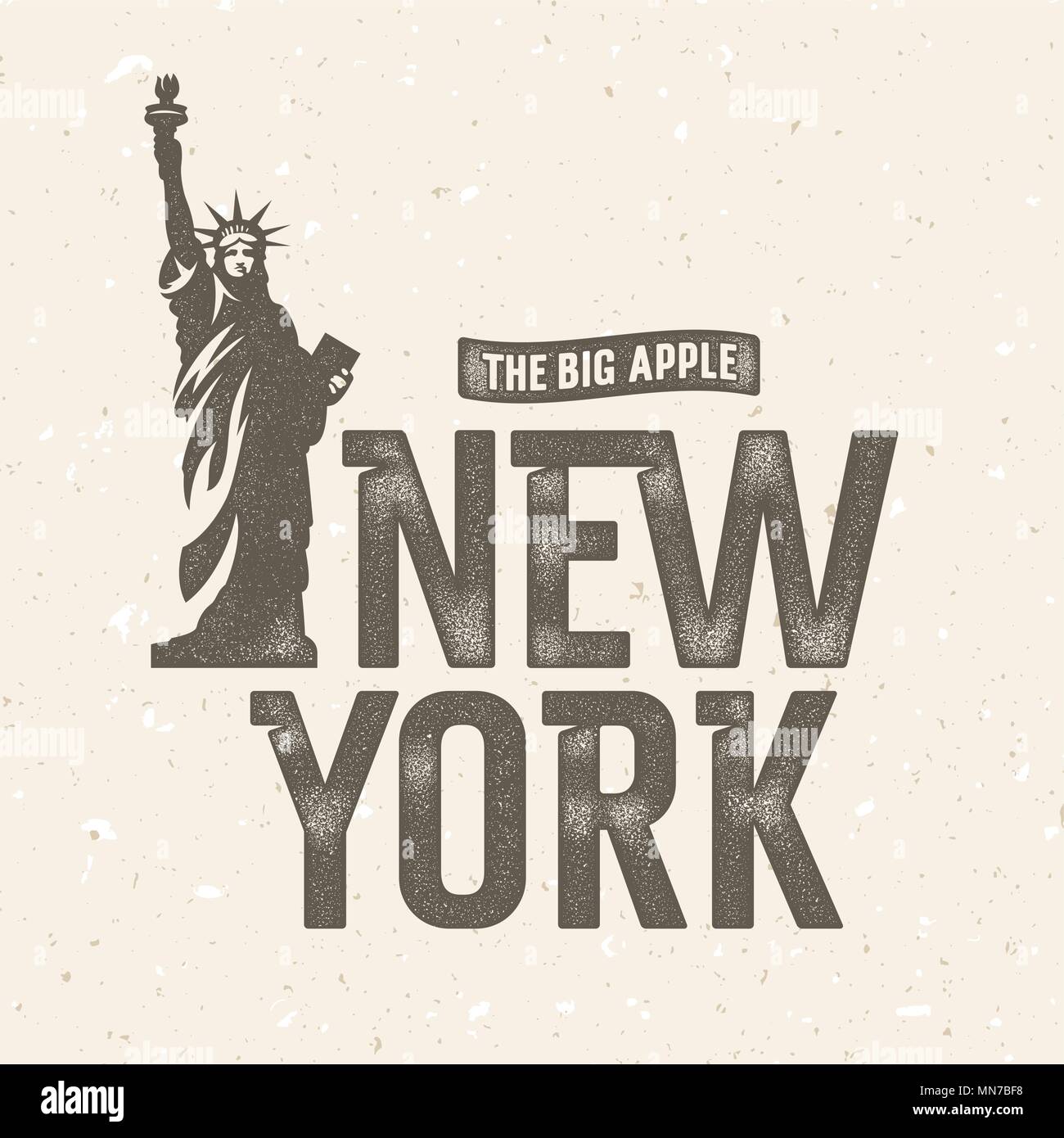 New York vintage t shirt apparel fashion print. Hand drawn  textured typographic composition. Statue of Liberty Stock Vector