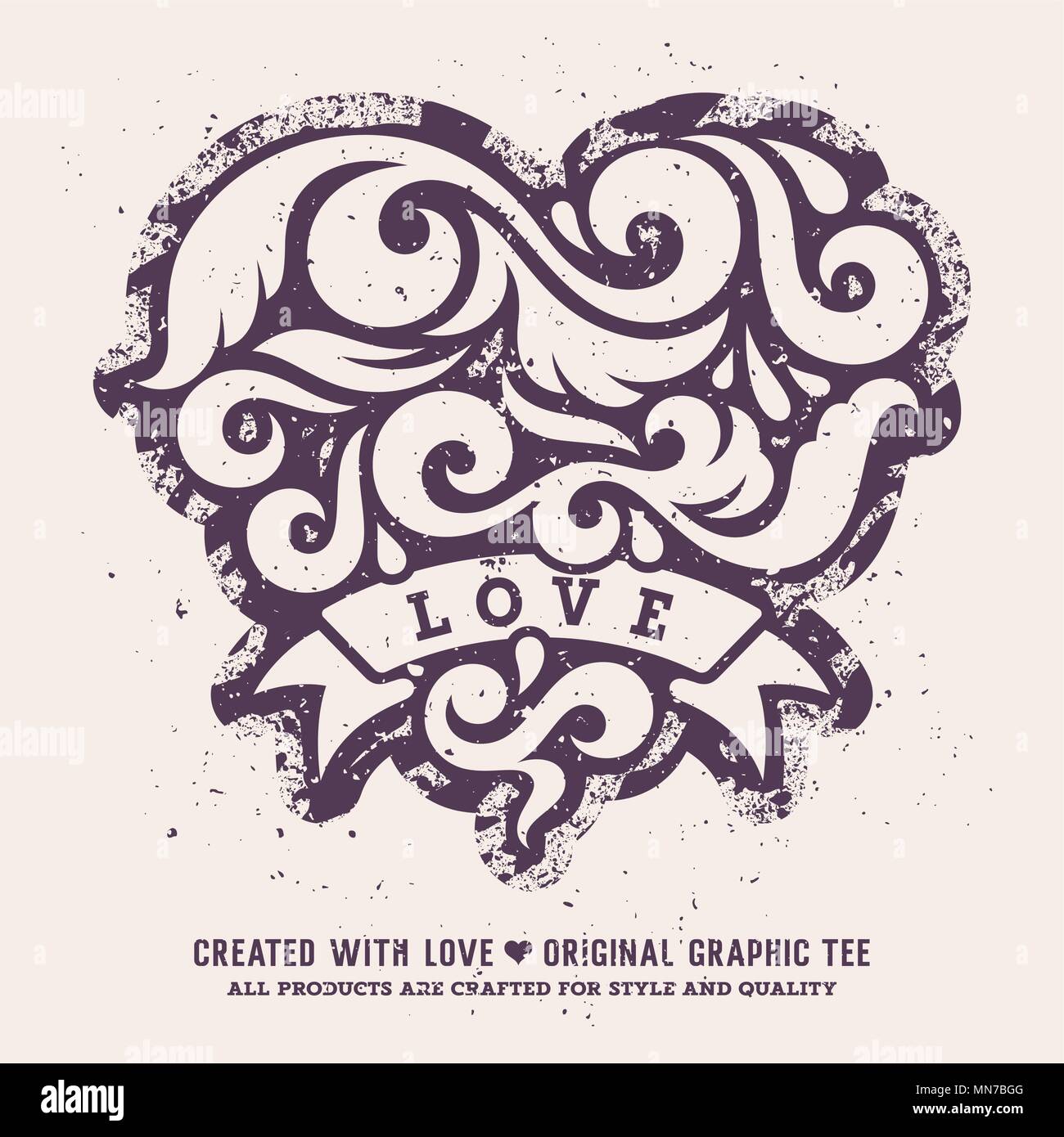 Abstract decorative heart. Valentines day romantic vector illustration. T-shirt apparel print graphics. Original graphic Tee Stock Vector