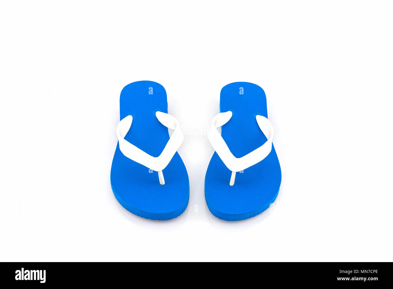 Colorful of Sandals shoes, Blue flip flops on white background Stock ...