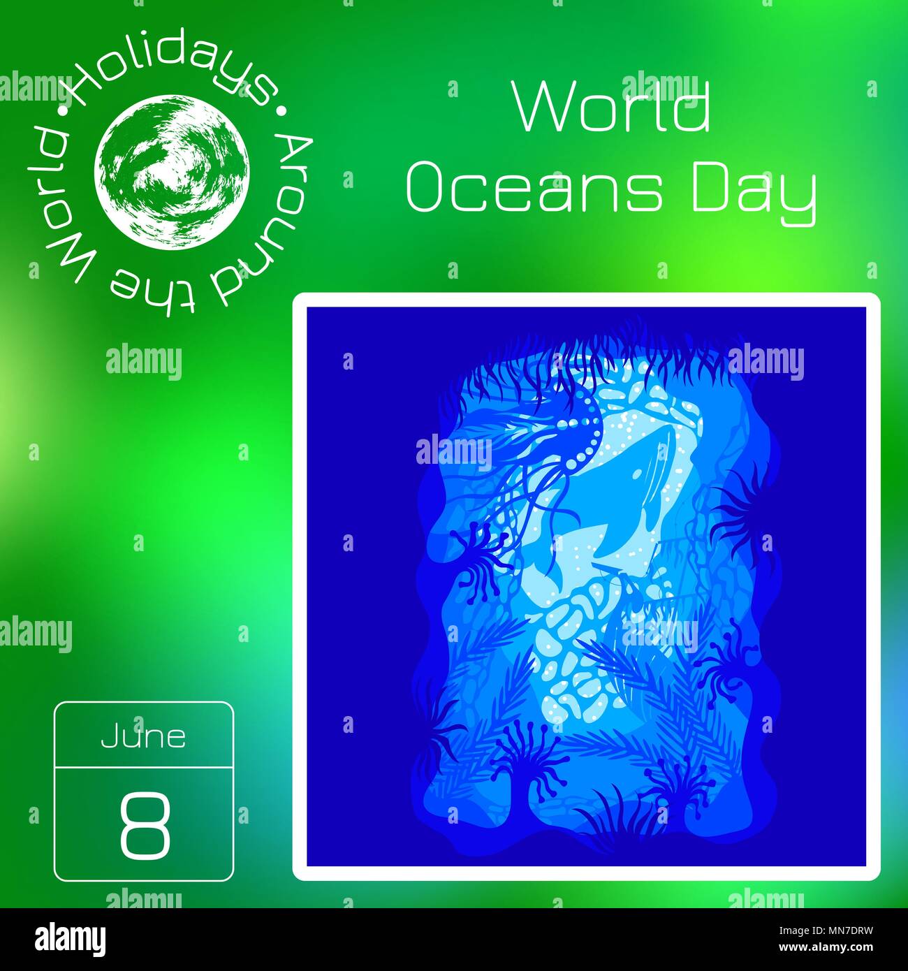 Calendar. Holidays Around the World. Event of each day. Green blur