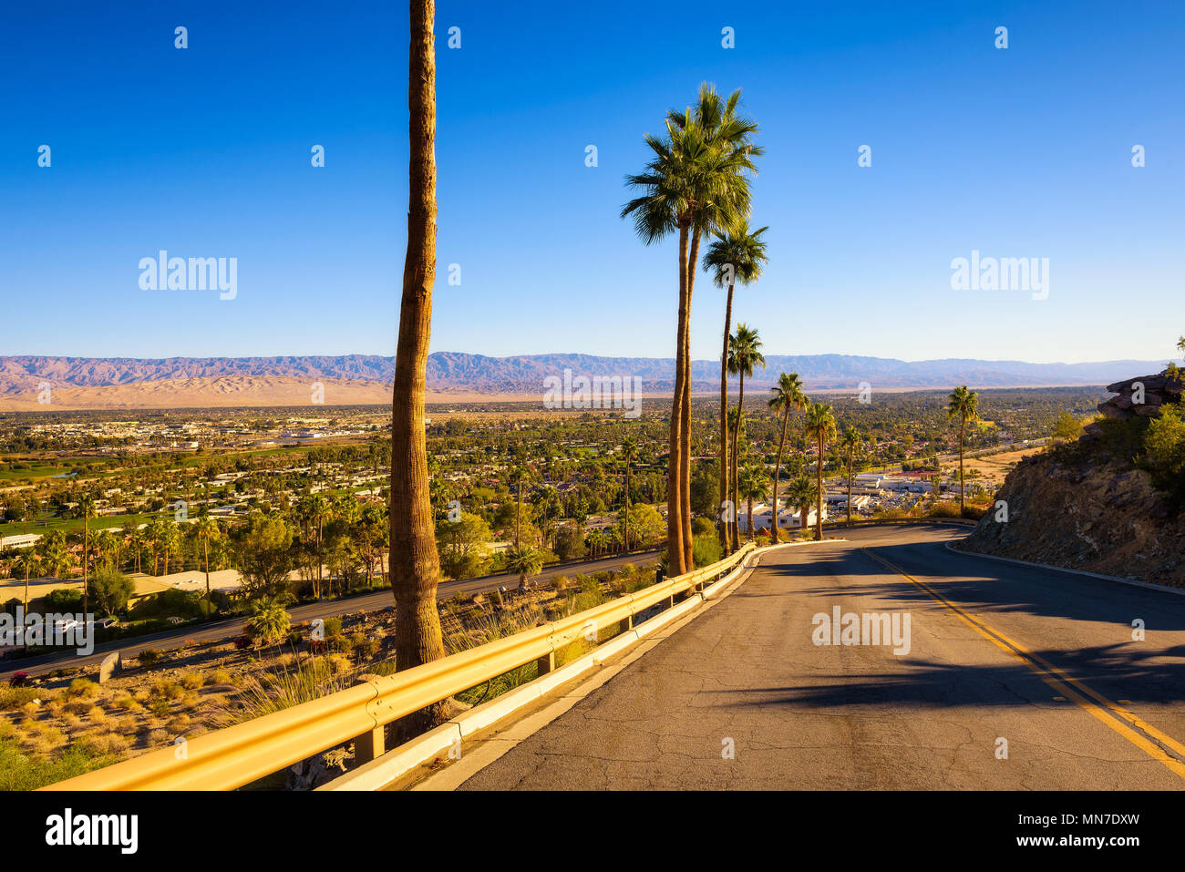 Scenic road leading to Palm Springs in California Stock Photo