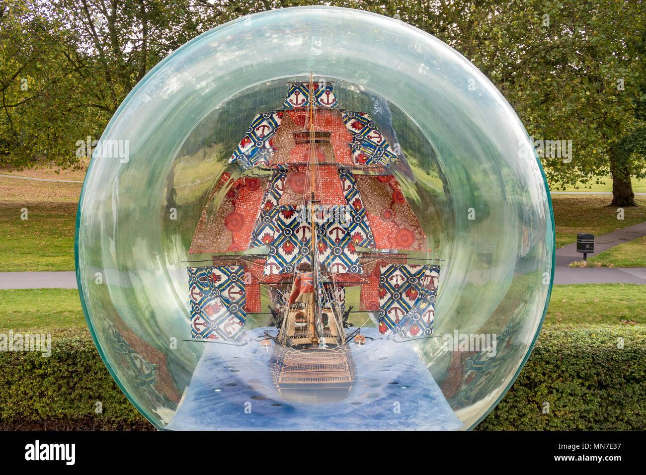 Nelson's Ship in a Bottle at the National Maritime Museum, Greenwich, London. Designed by Yinka Shonibare MBE Stock Photo