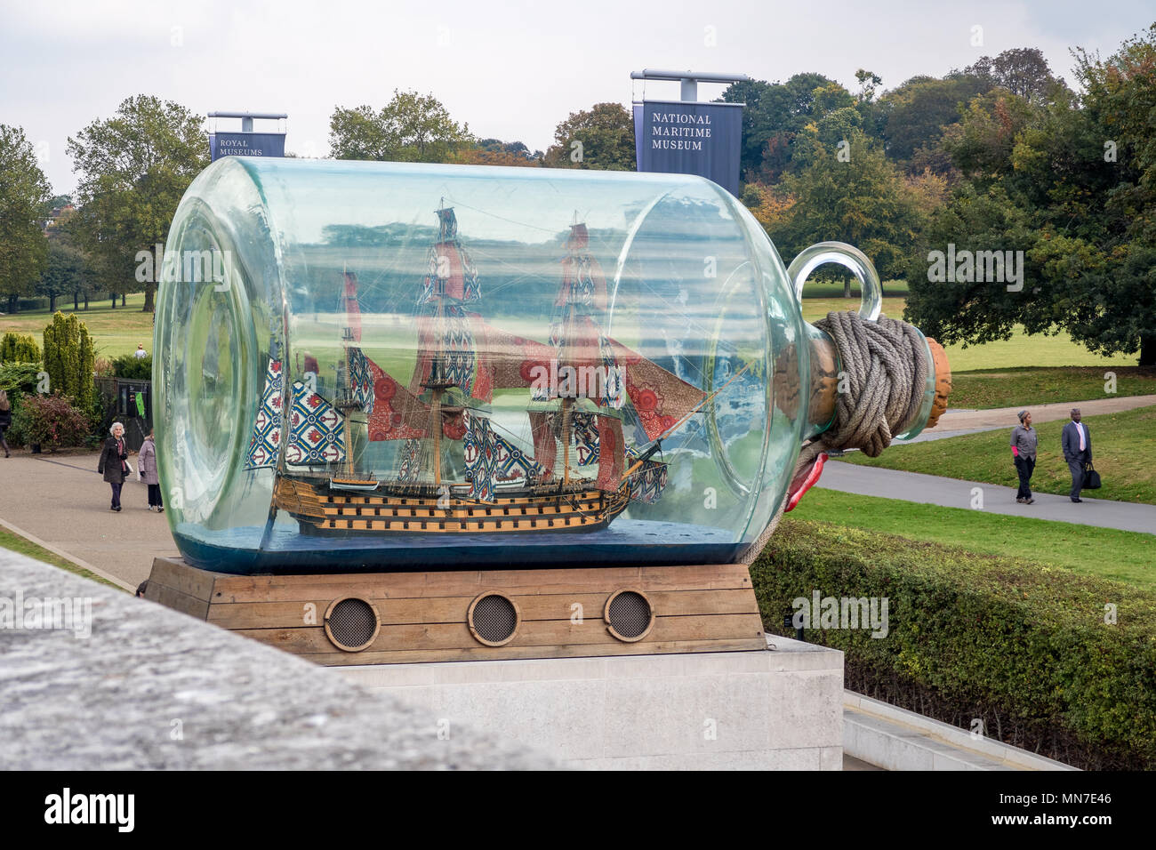 Nelson's Ship in a Bottle at the National Maritime Museum, Greenwich, London. Designed by Yinka Shonibare MBE Stock Photo