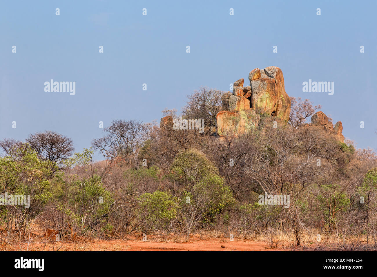 Balancing rocks in Matobo National Park, Zimbabwe, formed by millions of years of weathering. Stock Photo