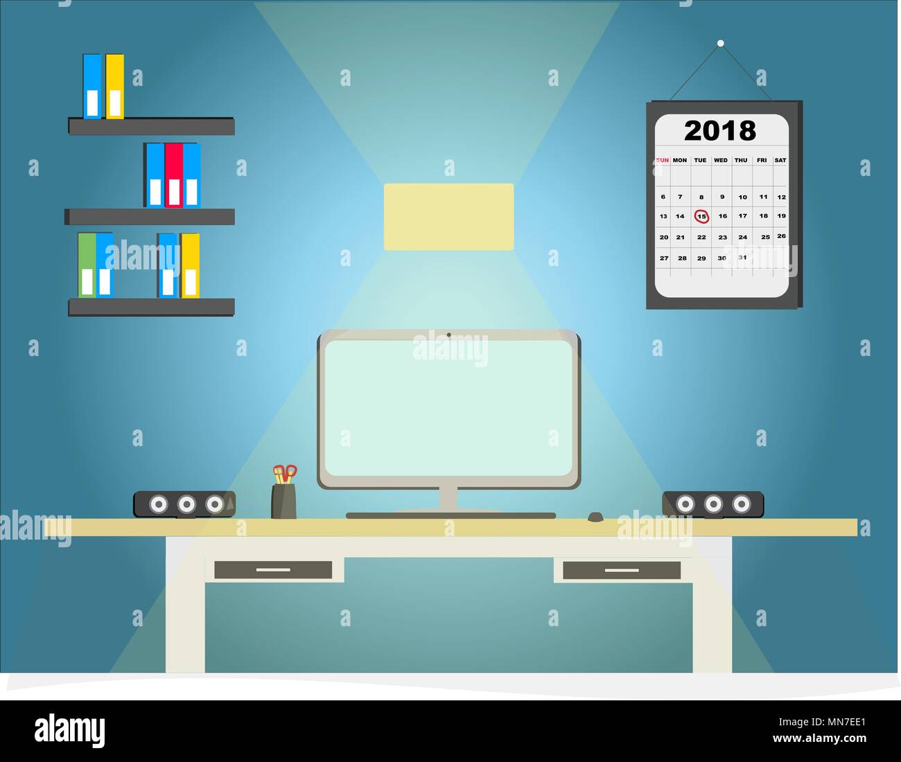 Flat design vector illustration of modern home office interior with ...