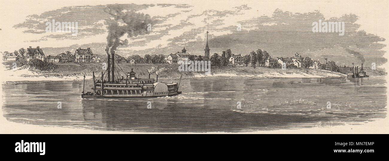 JEFFERSONVILLE. Paddle steamer & city. Indiana 1874 old antique print picture Stock Photo
