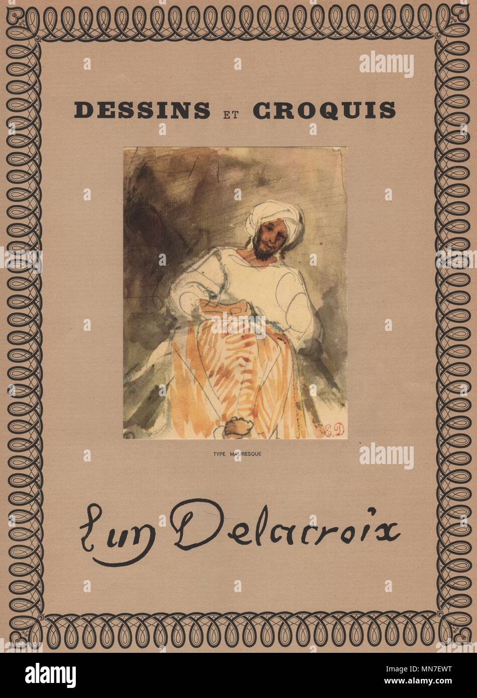 EUGENE DELACROIX. "Type Mauresque". Moor. Morocco. Litho of watercolour