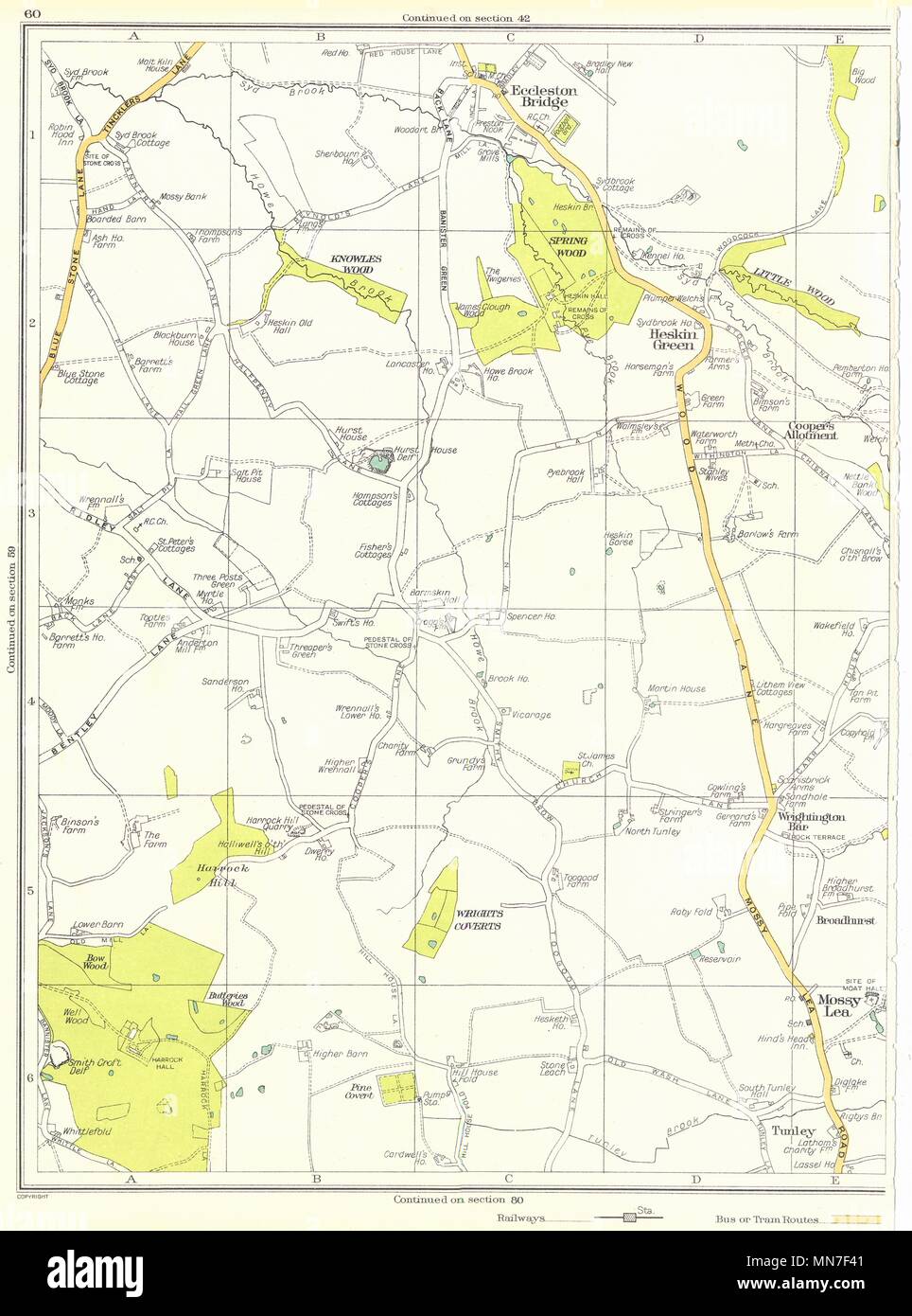 LANCASHIRE.Mossy Lea,Tunley,Broadhurst,Heskin Green,Eccleston Bridge 1935 map Stock Photo