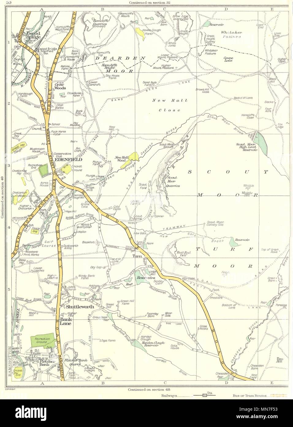 LANCASHIRE.Bank Lane,Shuttleworth,Edenfield,Ewood Bridge,Fletcher bank 1935 map Stock Photo