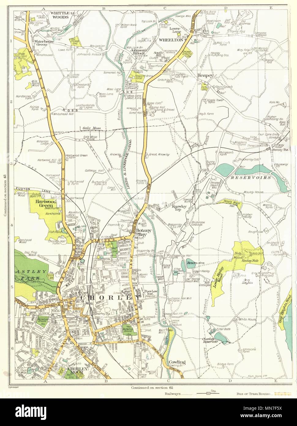 Chorley Whittle Le Woods Wheelton Hartwood Green Cowling 1935 Old Vintage Map Stock Photo Alamy