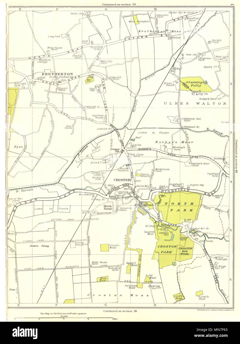 LANCASHIRE.Hill Dale,Bispham Green,Four Lane Ends,Mawdesley,Black Moor 1935 map 