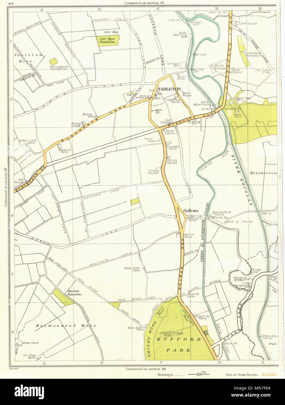 LANCASHIRE.Sollom,Holmeswood Moss,Tarleton,Spark Lane,Blackgate Lane 1935 map Stock Photo Alamy