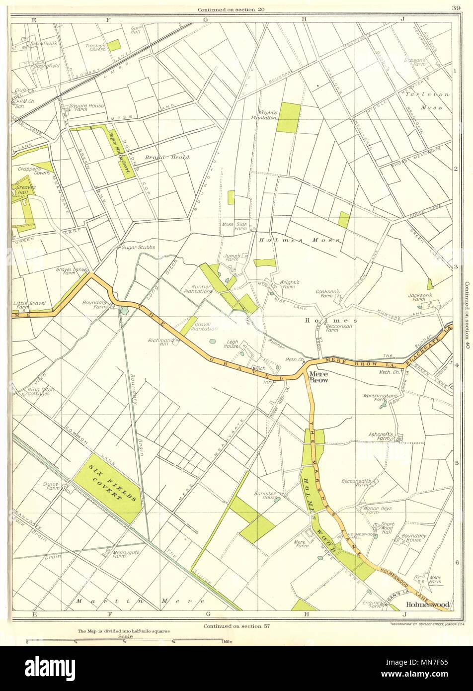 LANCASHIRE.6 Fields Covert,Mere Brow,Holmeswood,Holmes Moss,Tarleton 1935 map Stock Photo Alamy