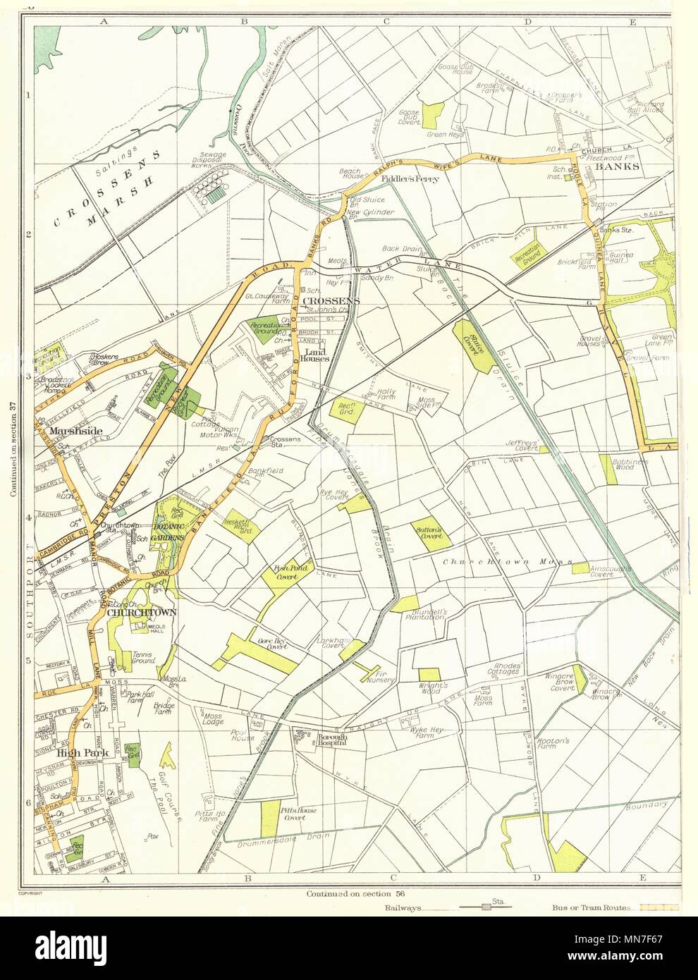 Map Of Churchtown Southport Lancs.southport,Crossens Marsh,Marshside,High Park,Churchtown 1935 Old Map  Stock Photo - Alamy