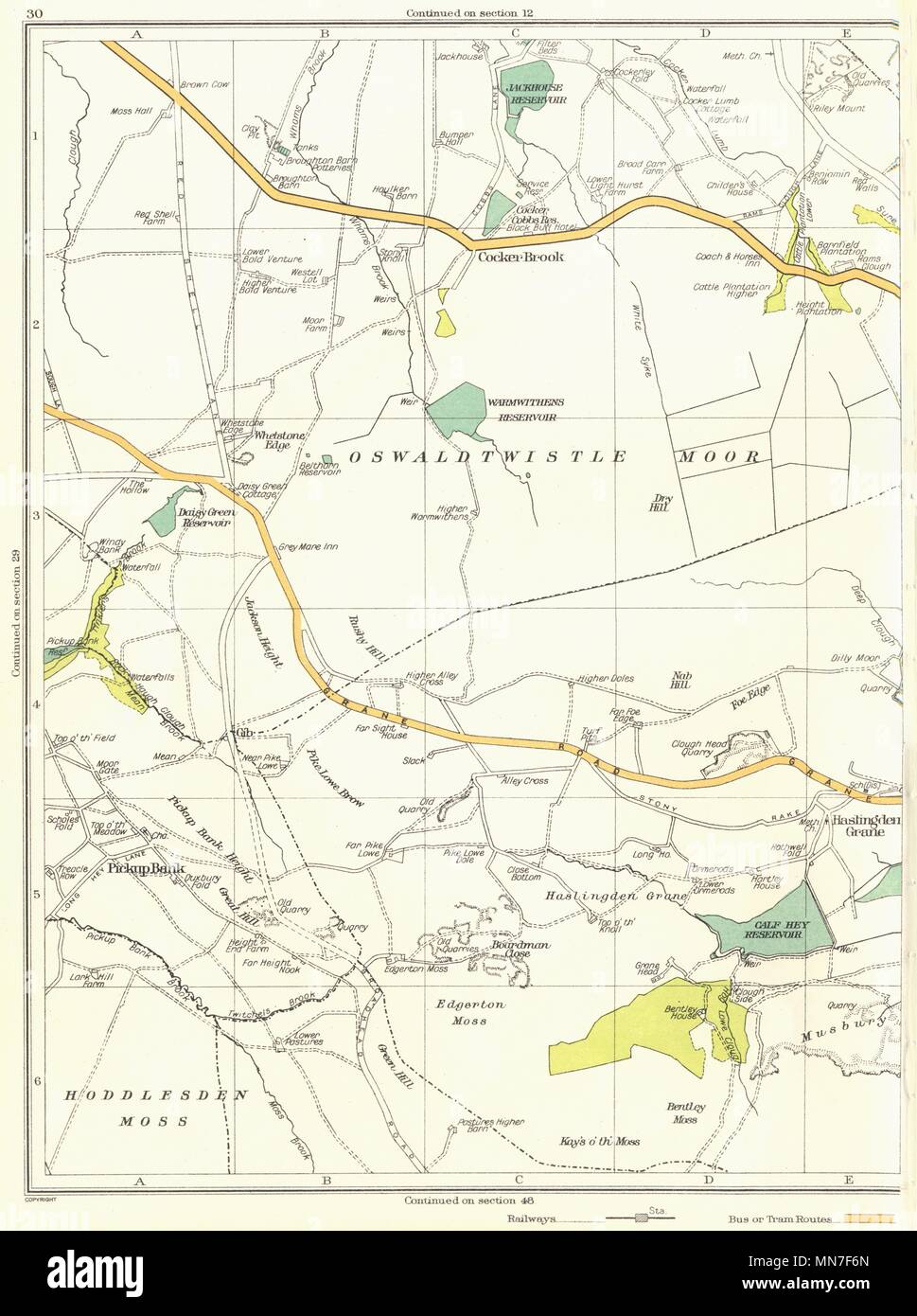 LANCS.Oswaldtwistle Moor,Cocker Brook,Hoddlesden Moss,Edgerton,Bentley 1935 map Stock Photo Alamy