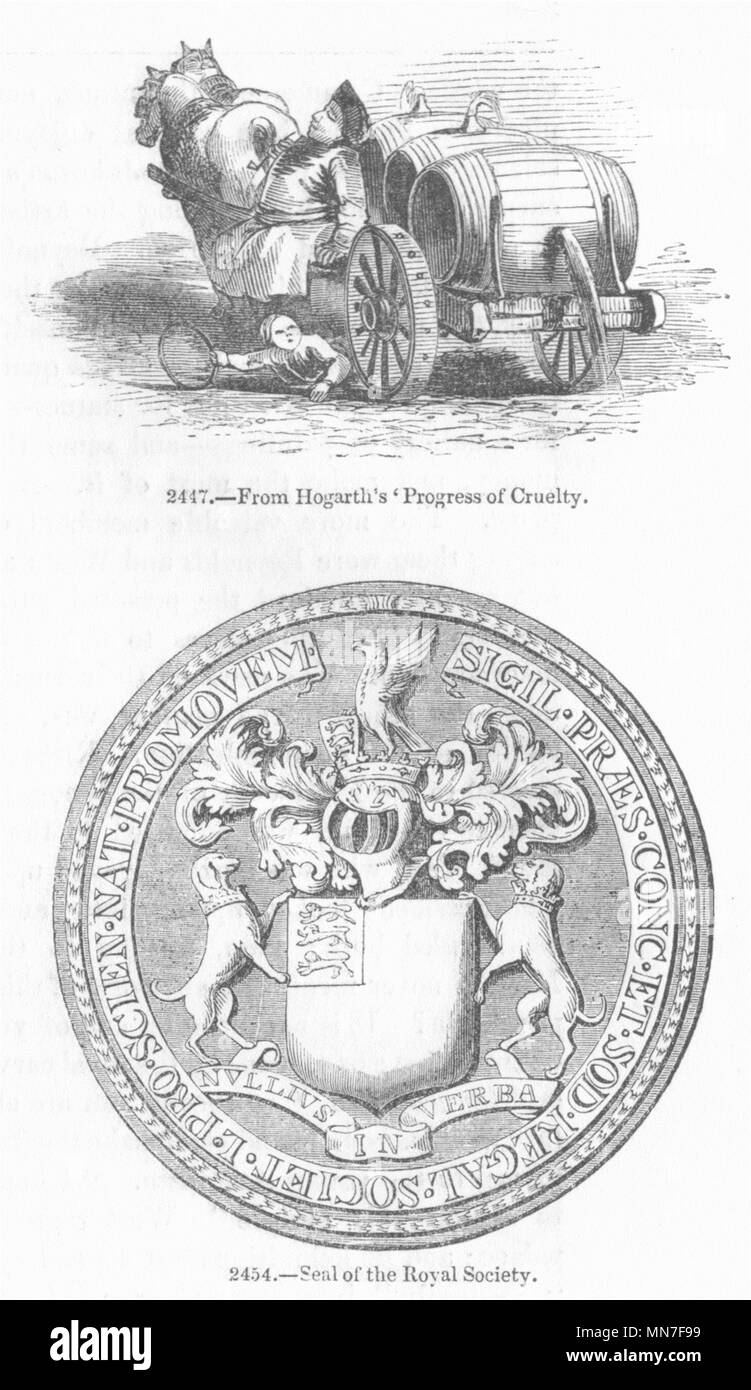 PRINTS. Hogarth'Progress Cruelty; Royal Society Seal 1845 old antique Stock Photo