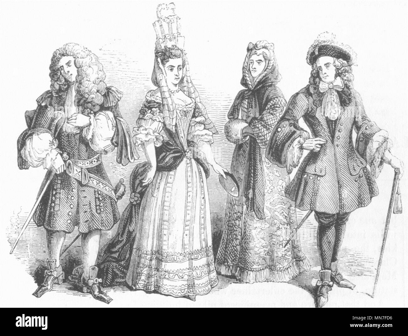 COSTUME. Of nobility & gentry, William & Mary c1690 1845 old antique print Stock Photo