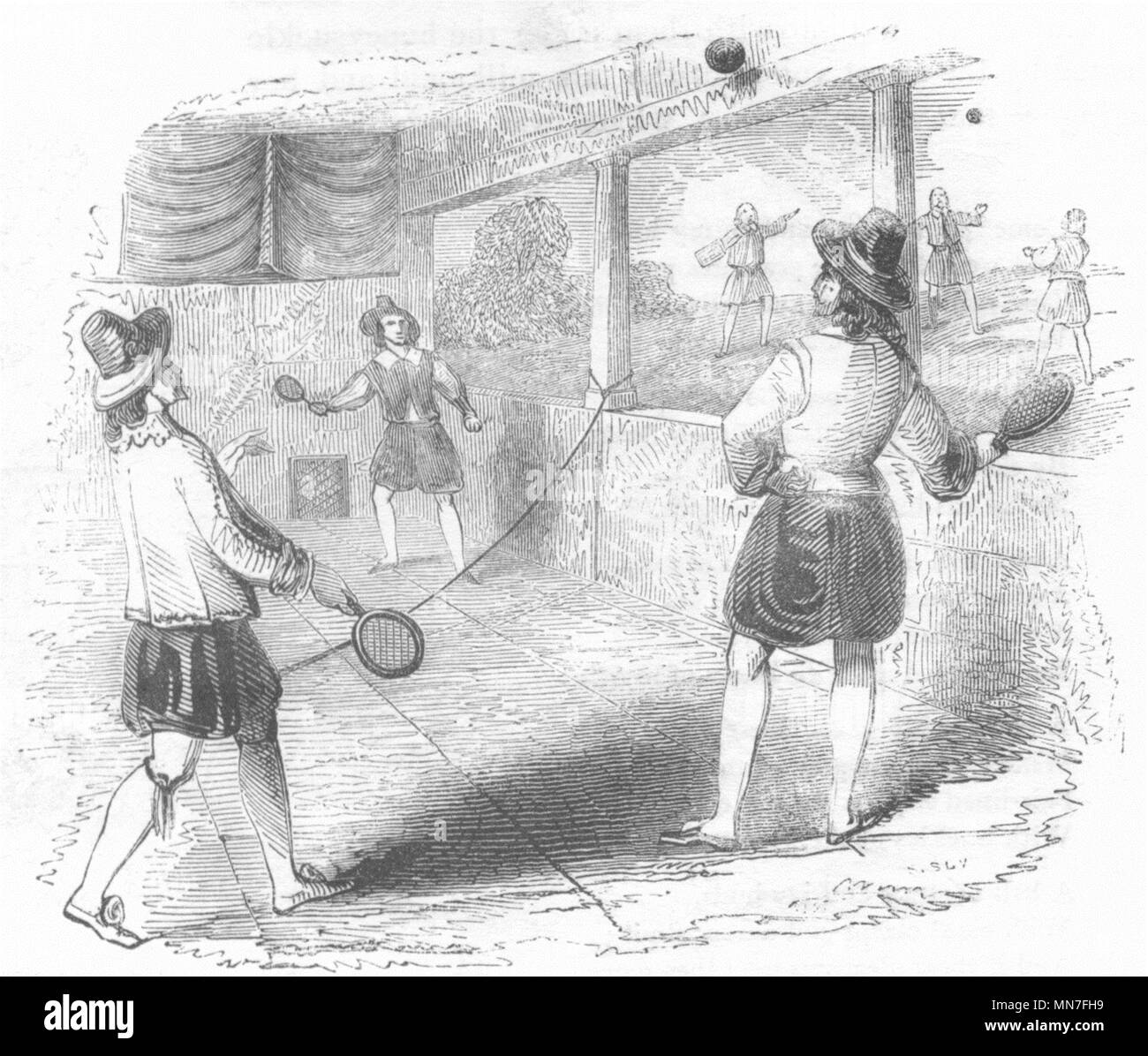 TENNIS. Tennis Court 1658 1845 old antique vintage print picture Stock