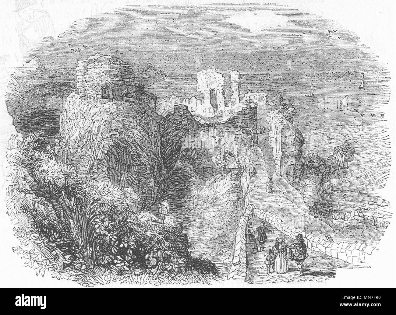 SCOTLAND. Ruins of Dunbar Castle 1845 old antique vintage print picture Stock Photo